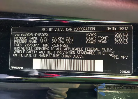 2013 Volvo Xc70 3.2 Premier Plus из США, поврежденный, VIN YV4952BL1D1152054